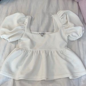 White Puff Sleeve Peplum Top!